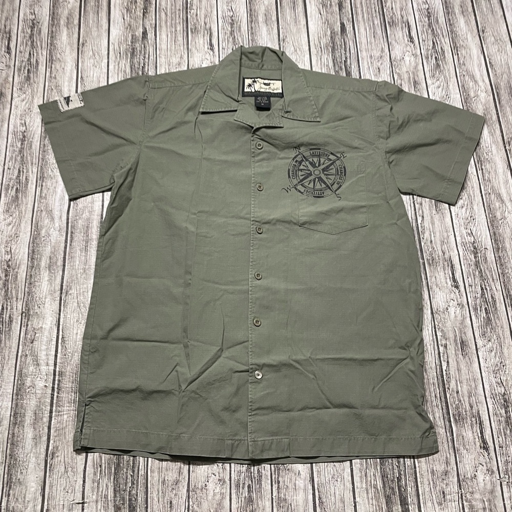 Men’s Medium Jimmy Buffet Margaritaville Button Down Casual Shirt Khaki Green